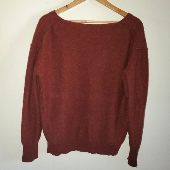 Free People Harmony Cashmere V Neck Pull Over Sweater Rust Orange Red Medium - Picture 2 of 11
